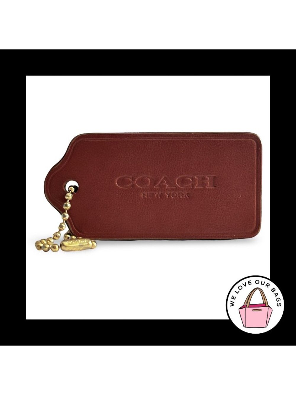 COACH HANG TAG 2.5" Rust Leather Bag Charm Keychain Fob New York Brass Large